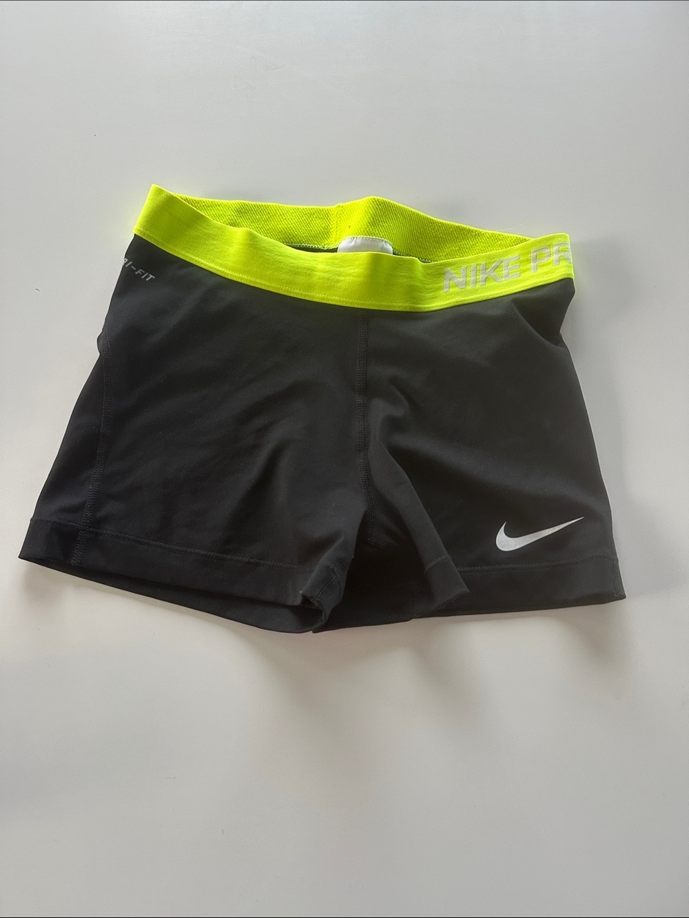 Nike Black Athletic Shorts with Neon Yellow Waistband